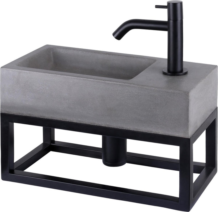 Ensemble fontaine Differnz Jukon - 38,5x18,5x9cm - rectangle - 1 trou pour robinetterie - noir mat - avec cadre noir - gris
