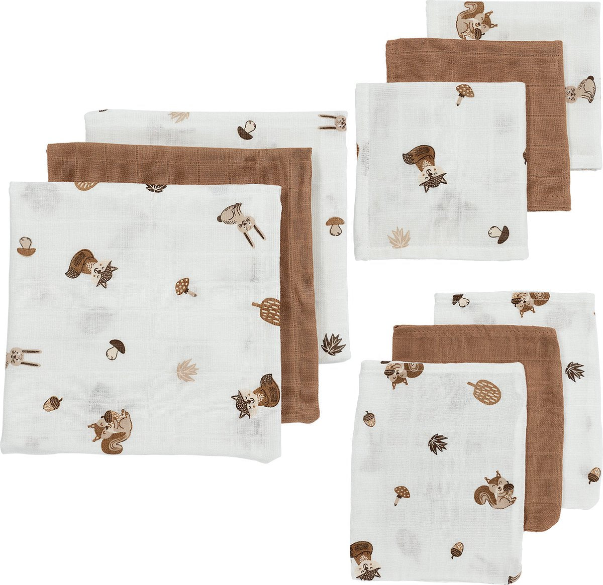 Meyco bébé animaux de la forêt kit de démarrage - pack de 9 - hydrophile - caramel