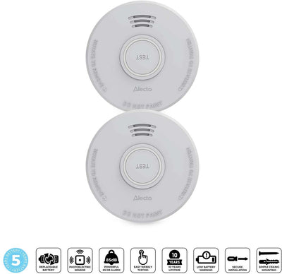 Détecteur de fumée Alecto SD530 2x - détecteur d'incendie avec batterie de 5 ans - remplaçable - conforme aux normes européennes - 2 pièces