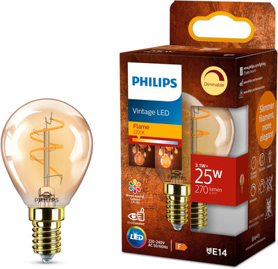 Lampe boule LED Philips spirale dorée - 25 w - E14 - lumière blanc très chaud dimmable
