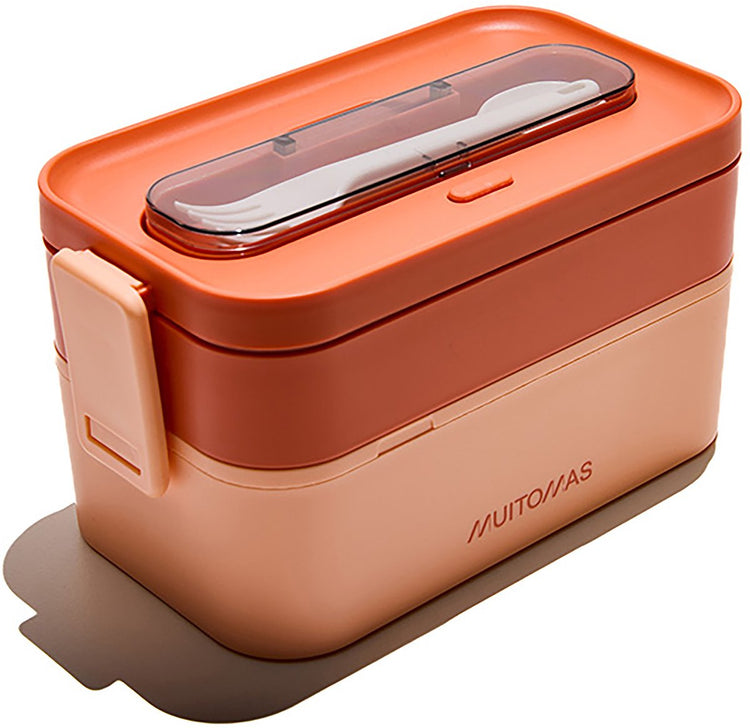 Boîte à lunch Muitomas - 1,7 litres - différents compartiments - passe au micro-ondes et au lave-vaisselle - couverts inclus - duvet de pêche