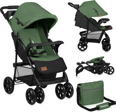 Lionelo emma plus - poussette - poussette légère et résistante - ceinture 5 points - réglage du dossier en position allongée - auvent allongé avec fenêtre - grand panier - sac et organiseur pratiques - amortisseurs - convient aux enfants jusqu'à 15 kg