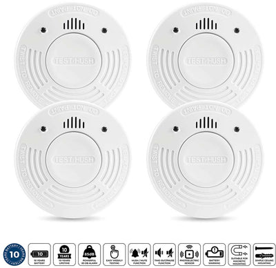 Détecteur de fumée Alecto SD1010 4x - détecteur d'incendie avec batterie pendant 10 ans - 4 pièces