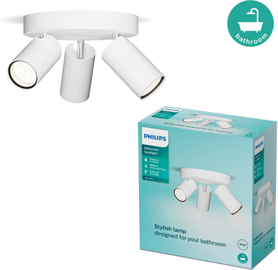 Philips LED Philips Idris spot - spot de plafond - résistant aux éclaboussures IP44 - noir - blanc - lampe de salle de bain - trois points lumineux - plaque de base ronde - convient uniquement aux spots LED