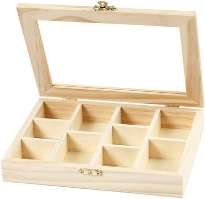 Boîte en bois de Creativ Company avec couvercle en verre et 10 compartiments