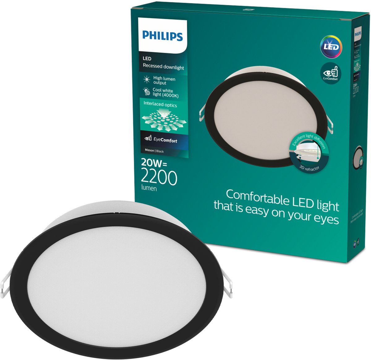 Philips LED Spot encastrable Philips Meson - éclairage de plafond - diamètre : 190 mm - lumière blanc froid : 4000k - noir