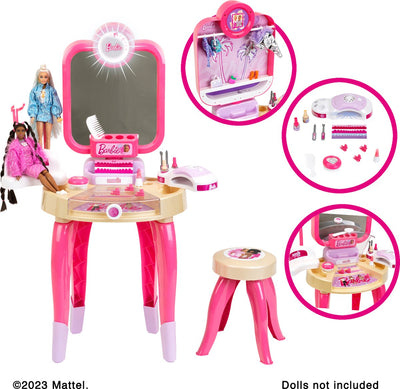 Klein Toys Barbie Beauty Studio Happy Vibes - Incl. ustensiles et sèche-ongles avec effets d'air et de lumière - beige rose