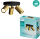 Philips LED Philips Idris spot - spot de plafond - résistant aux éclaboussures IP44 - noir avec or - lampe de salle de bain - trois points lumineux - plaque de base ronde - convient uniquement aux spots LED