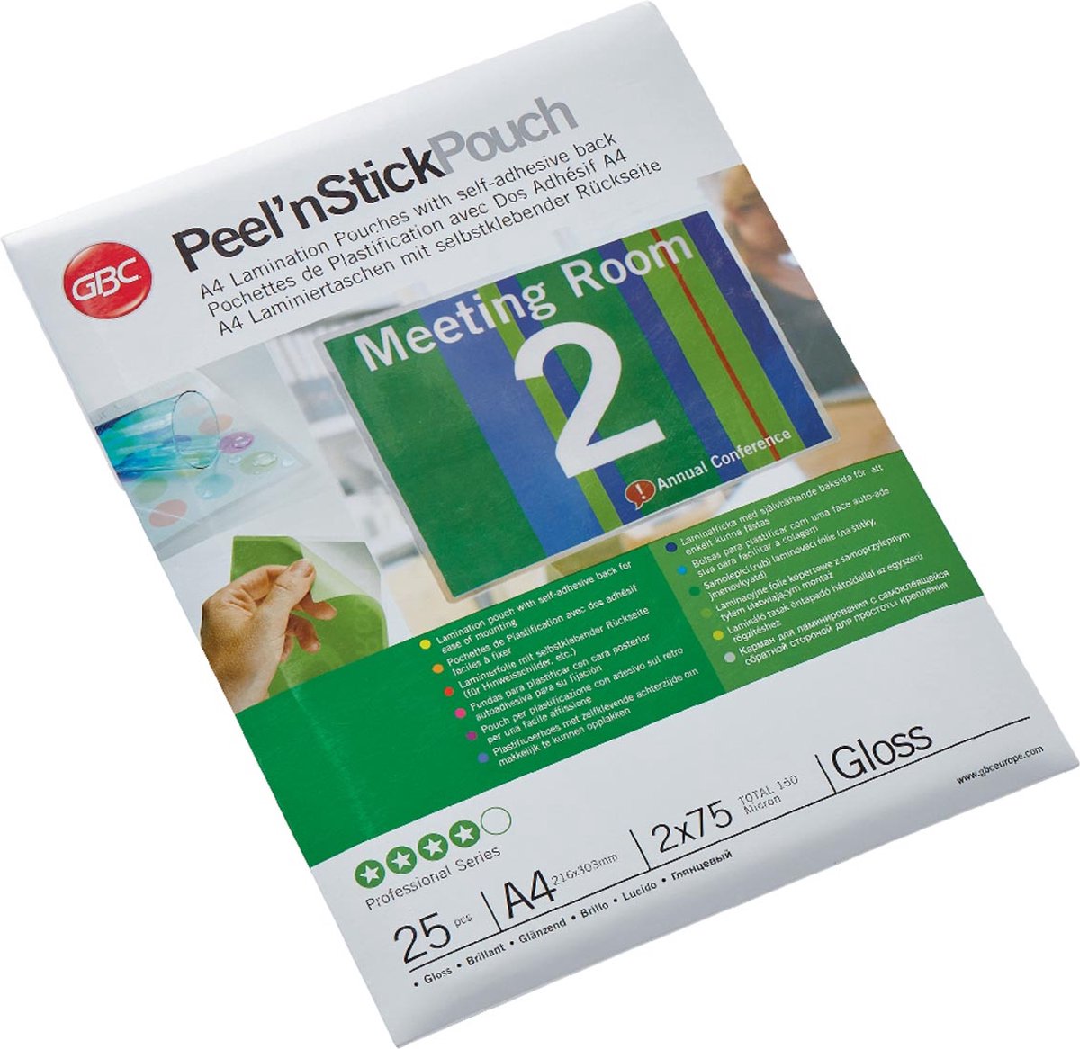 Pochettes de plastification autocollantes peel'nstick Gbc - pour format A4 - 2 x 75 microns - 150 microns - 25 pièces