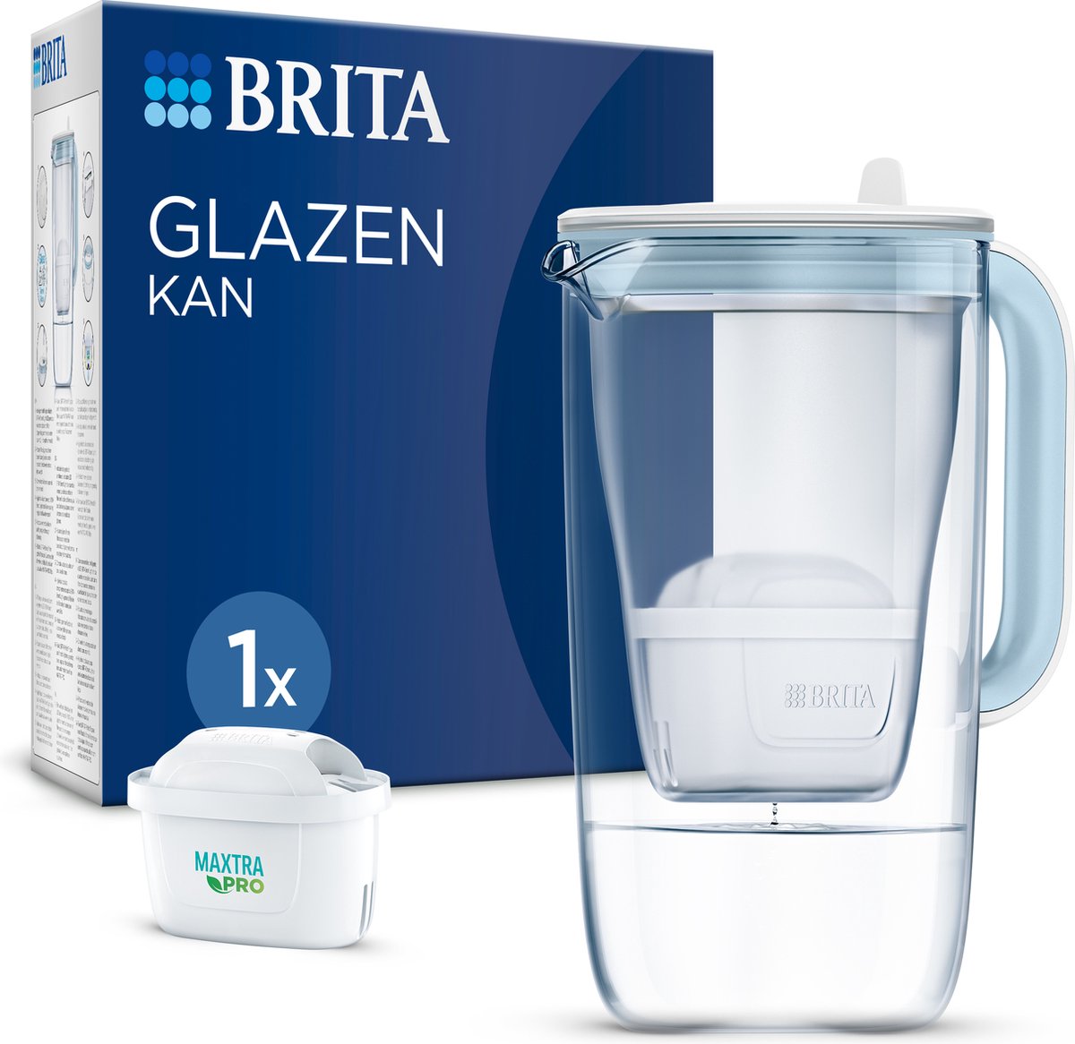 Brita - carafe filtrante en verre durable - 2,5 l - bleu - incl. 1 cartouche filtrante maxtra pro pure performance