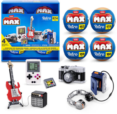 Max zuru retro - appareil photo, guitare, console de jeux et lecteur de cassettes - pack de 4