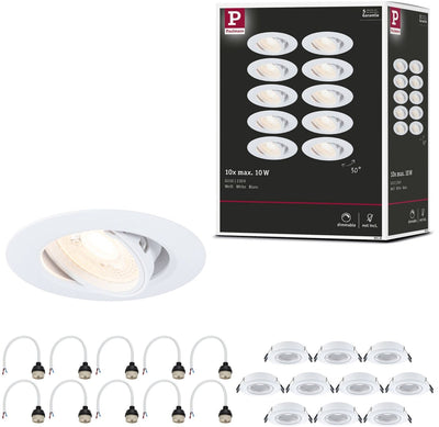 Lampe encastrable Paulmann lot de 10 orientable ronde 90 mm 30° gu10 max. 10x10w 230v dimmable blanc