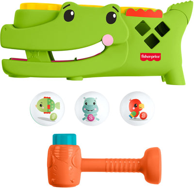 Fisher-price sit and tap rolligator - jouet pour bébé avec activité de tapotement et jeu rampant - 3 balles et un marteau