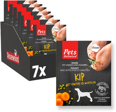 Rosewood pets unlimited - nourriture humide pour chiens - poulet - repas cuit à la vapeur - 7 contenants x 395g