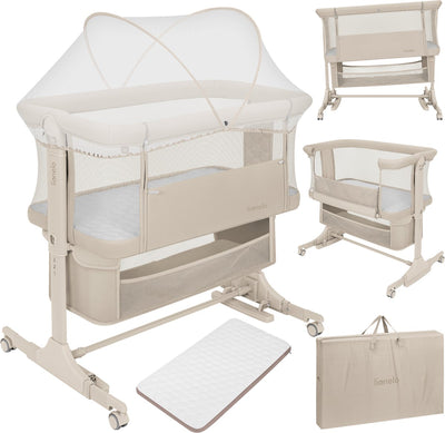 Lit bébé Lionelo jodie 3en1 - lit d'appoint, lit autoportant berceau à bascule - lit co - 6 positions en hauteur - matelas T25 - côté rabattable - avec panier moustiquaire
