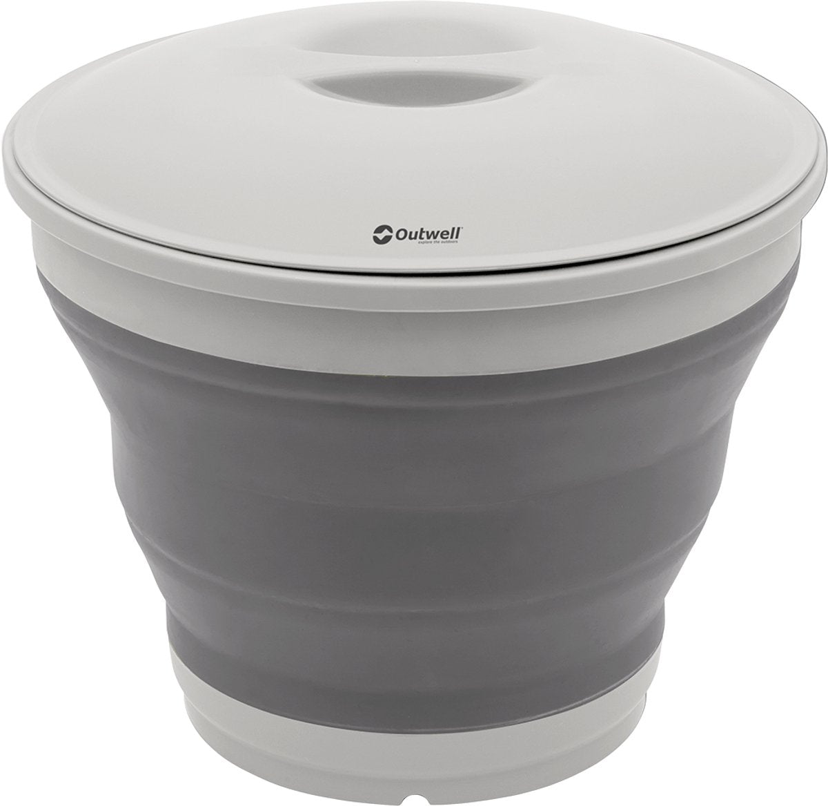 Seau repliable Outwell rond avec couvercle seau avec couvercle pliable silicone gris