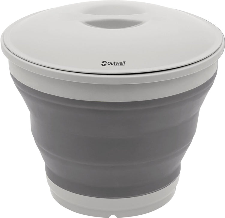 Seau repliable Outwell rond avec couvercle seau avec couvercle pliable silicone gris