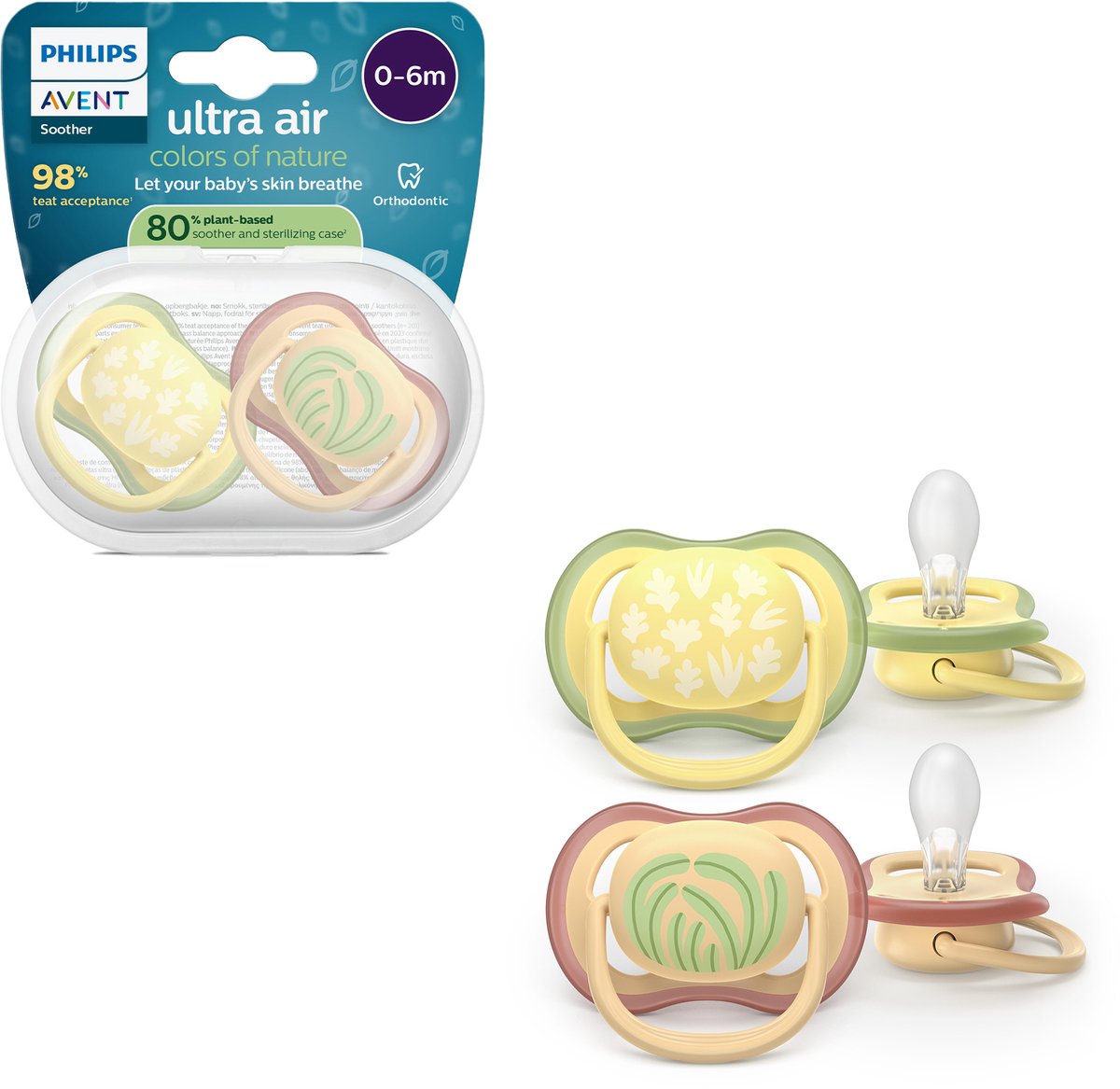 Philips avent ultra air – sucette respirante et légère (0-6 mois) – 2 pièces - scf087 08
