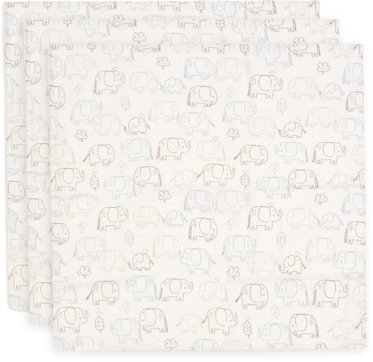 Jollein tissu hydrophile petit - 70x70cm - contes d'éléphants - 3 pièces