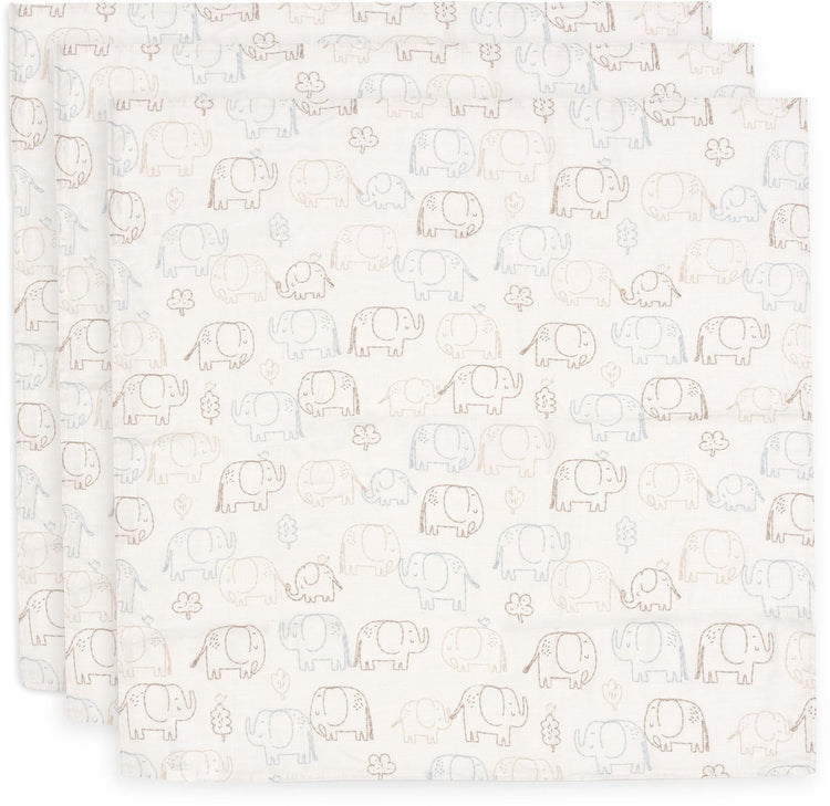Jollein tissu hydrophile petit - 70x70cm - contes d'éléphants - 3 pièces