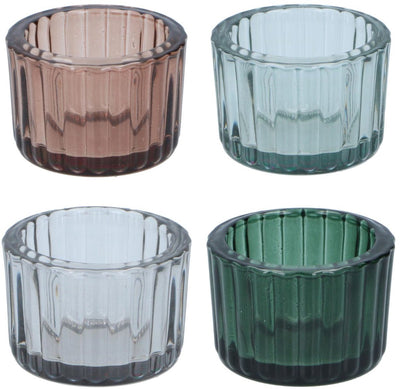 Arti casa photophores lot de 4 - design nervuré - photophore pour table et salon - ø 5,5 x 3,5 cm
