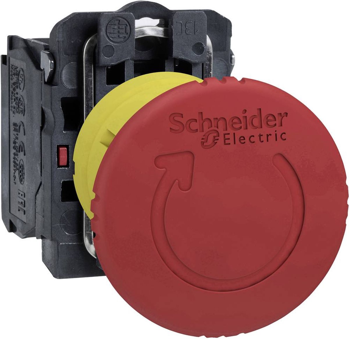 Schneider electric xb5as8442 bouton d'arrêt d'urgence anneau avant en métal, avec interrupteur non-aus, rond, réinitialisable, verrouillable
