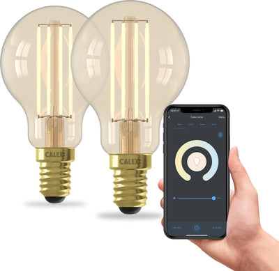 Lampe intelligente Calex - lot de 2 pièces - éclairage à filament LED wifi - e14 - ampoule intelligente or - dimmable - lumière blanche chaude - 4,5w