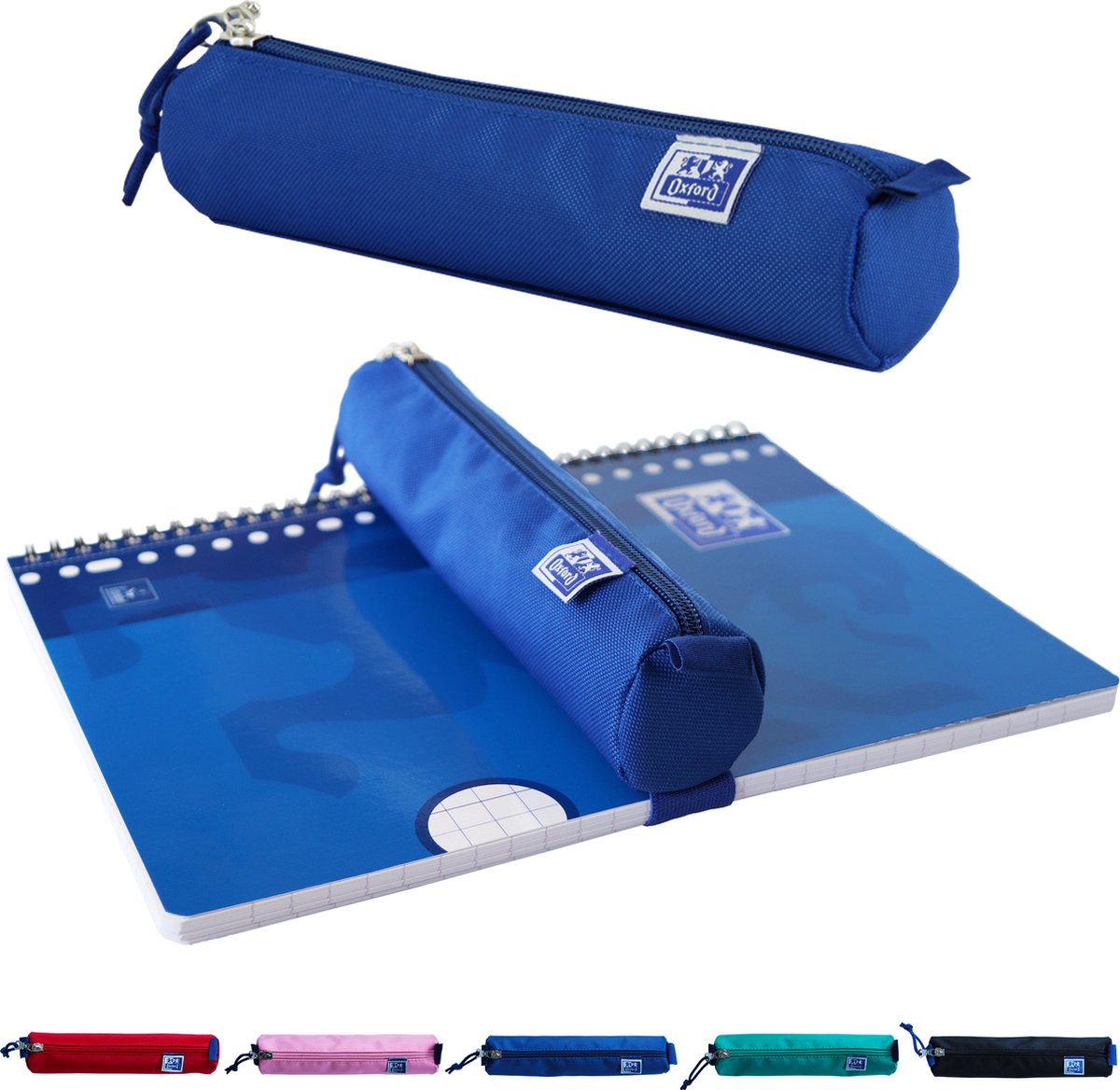 Trousse à crayons Oxford - bleu avec élastique - trousse à stylos ronde 22cm - trousse à crayons garçons - trousse à crayons filles