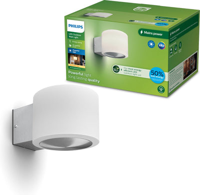 Philips LED Applique Philips Otis - LED ultra efficace - lampe d'extérieur - 4,3W - lumière blanc chaud ; 2700k - acier inoxydable - élément lumineux opale