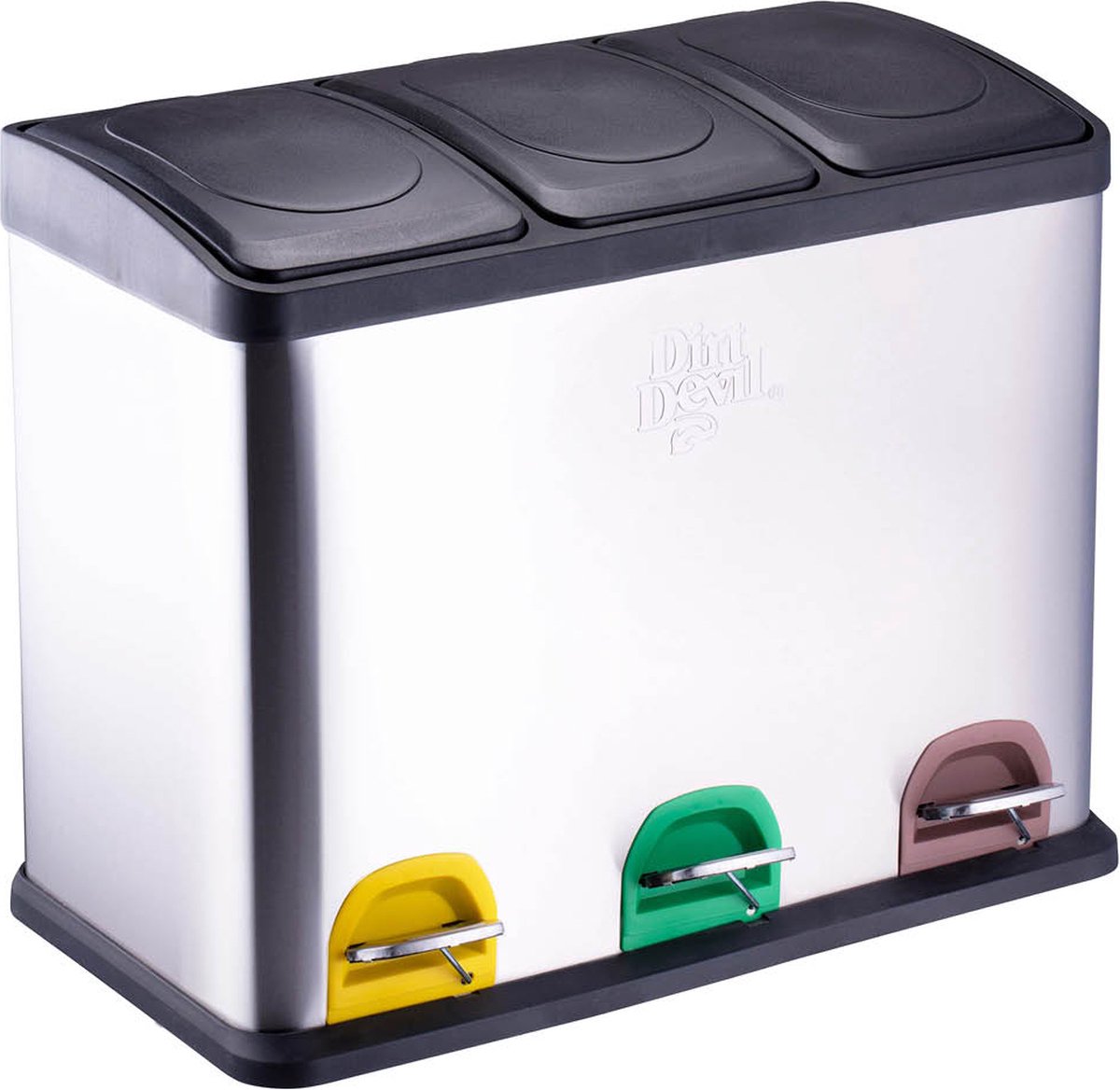 Poubelle à pédale Dirt Devil 3x 15l - poubelle de tri sélectif - acier inoxydable - argent