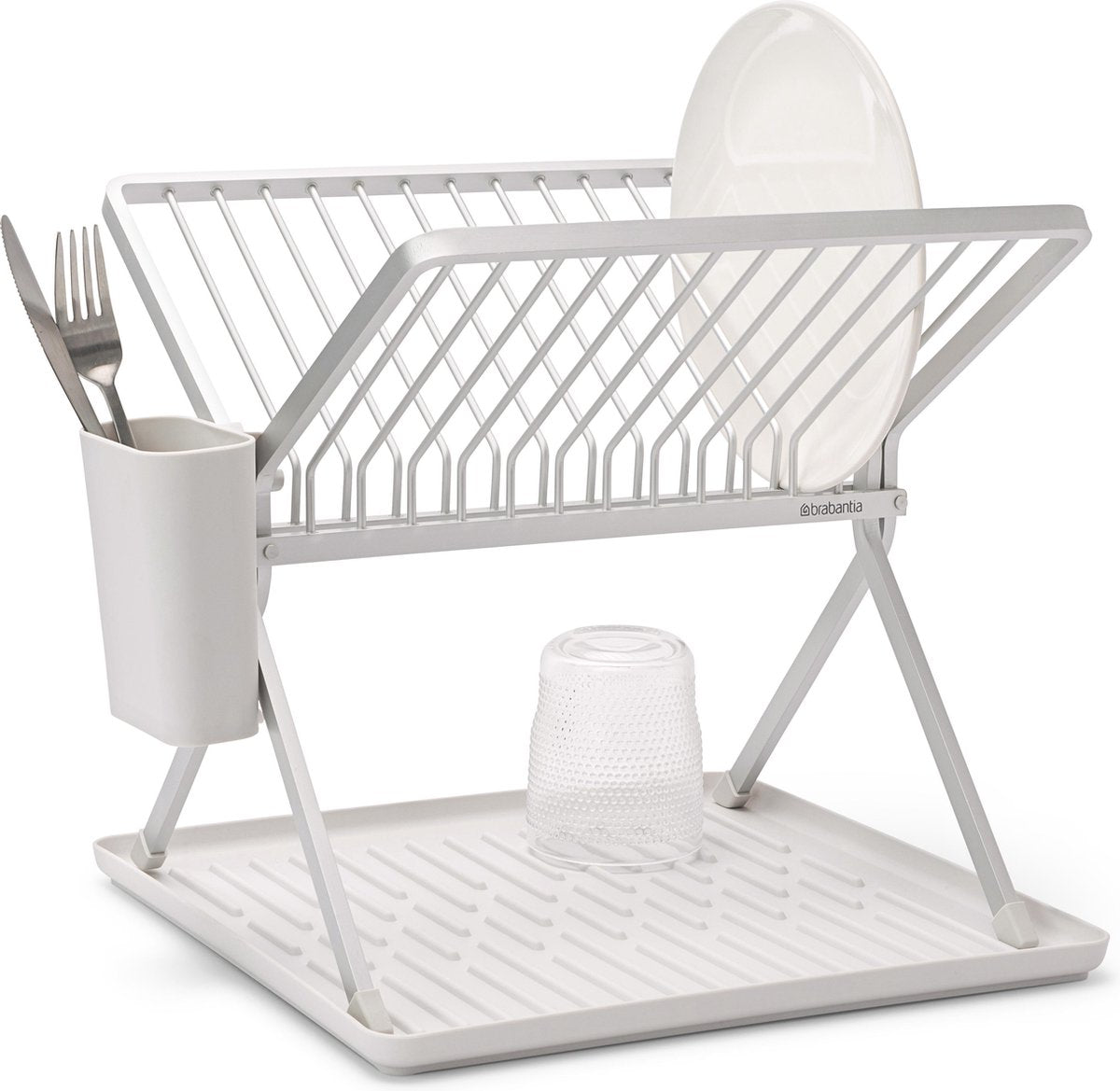 Égouttoir à vaisselle Brabantia - pliable - avec porte-couverts - compact - gris clair
