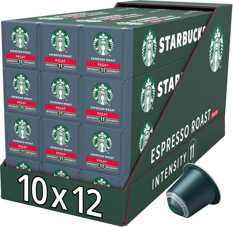Starbucks by Nespresso capsules expresso torréfié décaféiné - 10 tasses à café x 12 boîtes