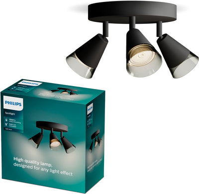 Philips LED Philips Cleft Spot - spot de plafond à trois points lumineux - avec verre fumé - raccord LED Gu10 - plaque de base ronde