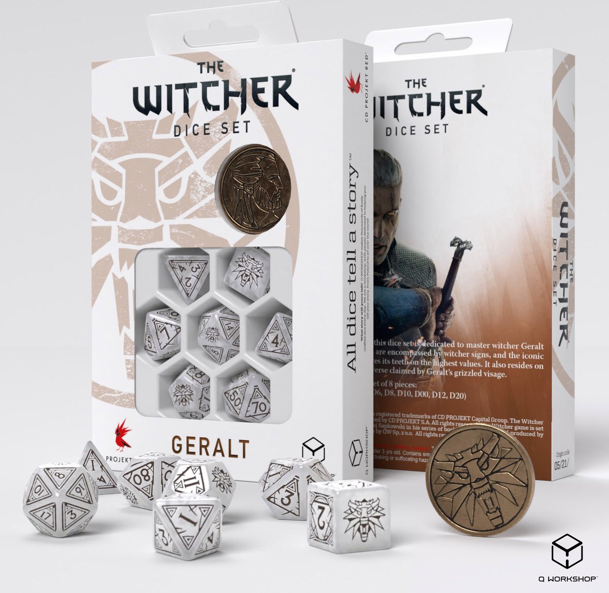 Q-workshop le jeu de dés du sorceleur - Geralt - le loup blanc (7 pièces + pièce)