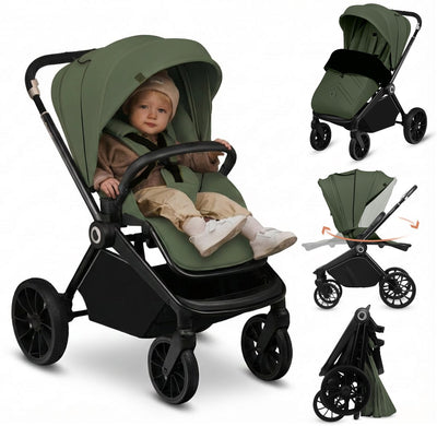 Poussette Lionelo mika plus - roues tout terrain - légère - siège réglable - capote XXL avec UPF 50+ - pliable compacte - accessoires inclus