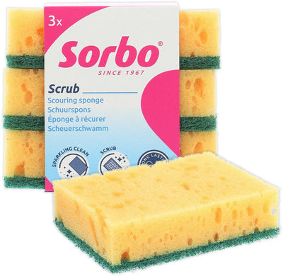 Sorbo éponge à récurer extra forte - lot de 3 - pour saleté tenace, calcaire gras - éponge de nettoyage puissante et durable - jaune