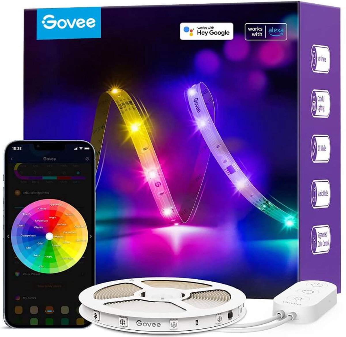 Govee rgbic basic 10 m - bande LED - rgbic - contrôle par application - alexa google