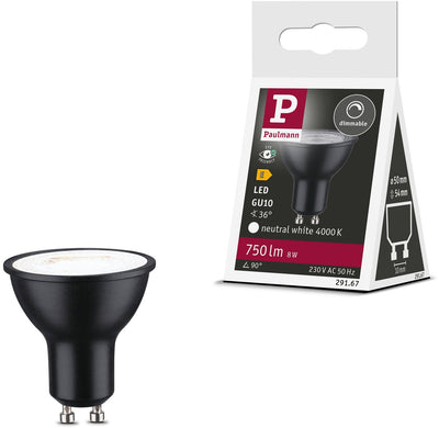 Spot LED standard Paulmann gu10 - 230v - dimmable - 750 lm - 8w - blanc neutre 4000k - noir mat