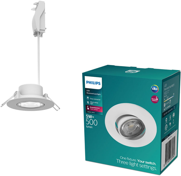 Spot encastrable Philips LED Philips Cilantro - technologie d'éclairage à interrupteur de scène - 5w - lumière blanc chaud : 2700k - blanc