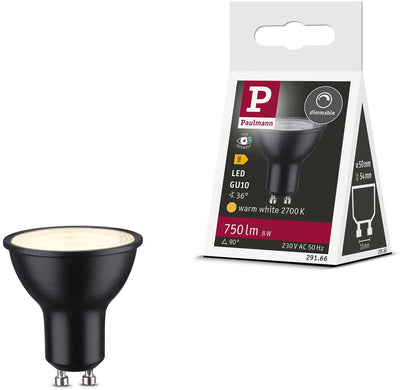 Spot LED standard Paulmann gu10 - 230v - dimmable - 750 lm - 8w - blanc chaud 2700k - noir mat