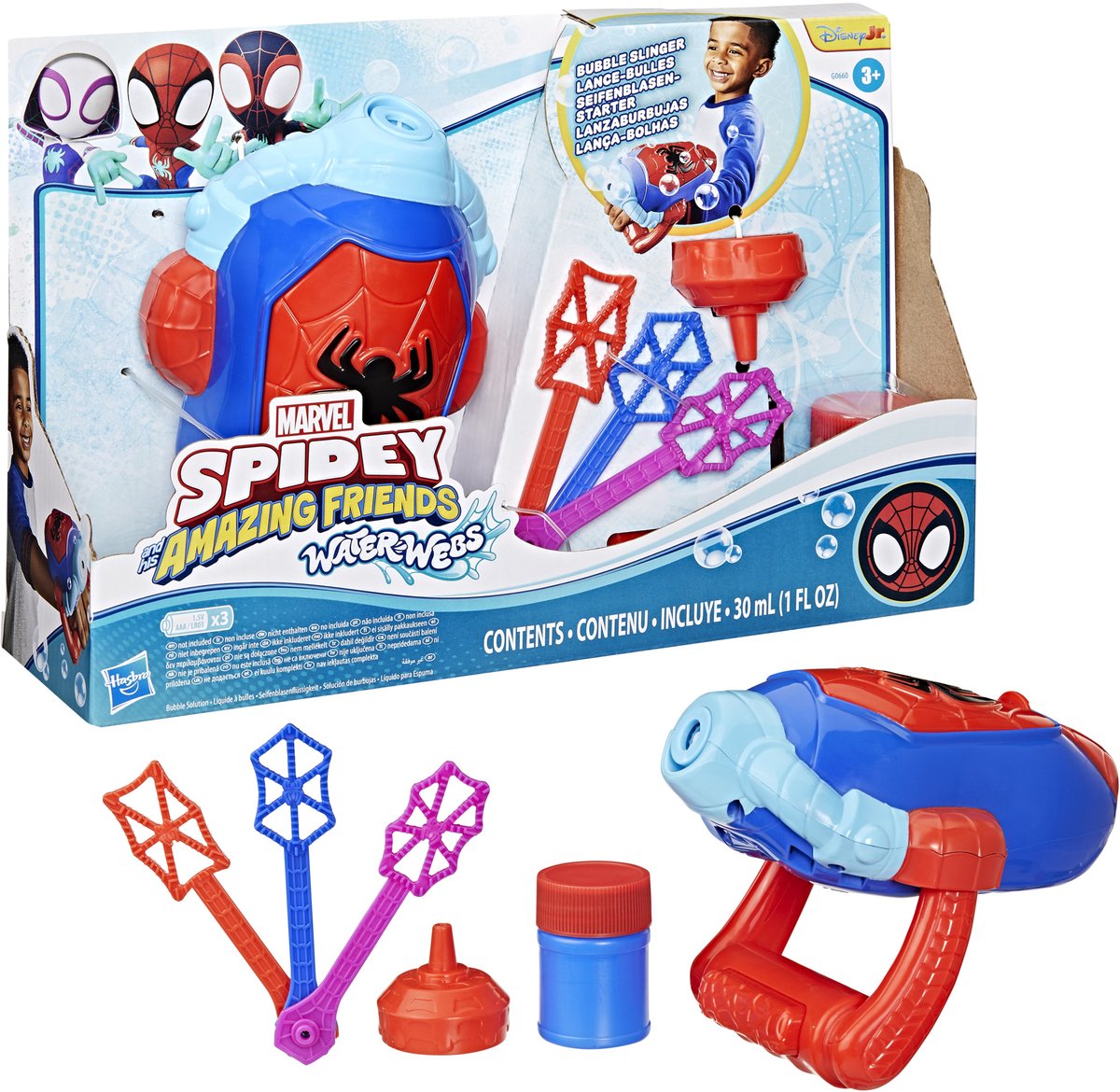 Machine à bulles à toiles d'eau Hasbro Spidey - avec souffleur à bulles