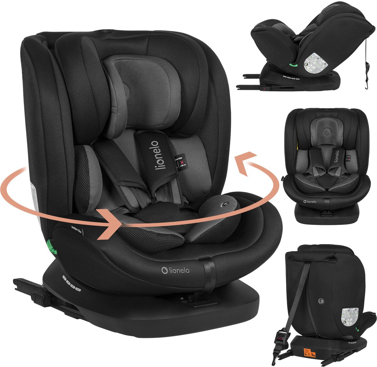 Lionelo bastiaan 4in1 - siège auto isofix rotatif à 360° - de la naissance à 12 ans (40-150 cm groupe 0 1 2 3) - rwf fwf - mousse à mémoire de forme - protection latérale - entièrement réglable - siège large confortable - siège auto i-size
