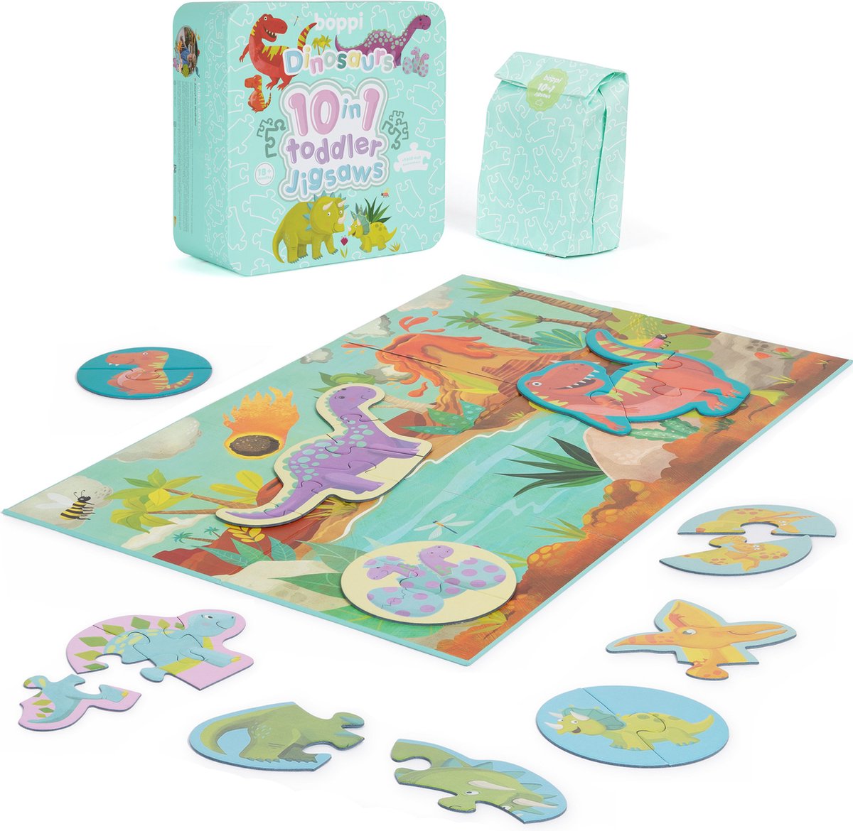Boppi cool dinosaures puzzle (set) - 10 variantes - spécialement pour les tout-petits - en carton recyclé
