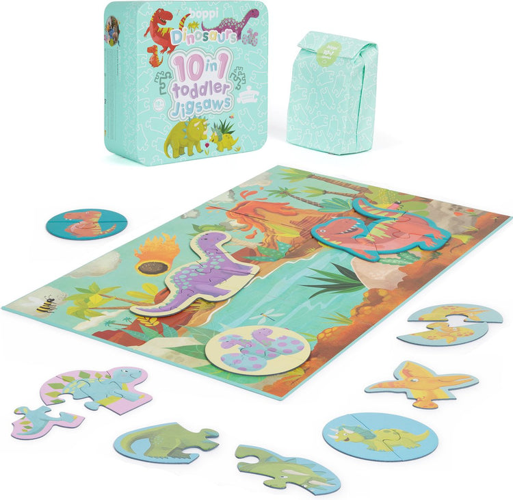 Boppi cool dinosaures puzzle (set) - 10 variantes - spécialement pour les tout-petits - en carton recyclé