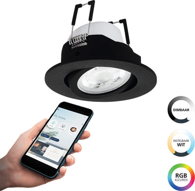 Spot encastrable intelligent Eglo connect.z saliceto-z - ø 8,8 cm - noir - lumière blanche rgb orientable - dimmable - zigbee