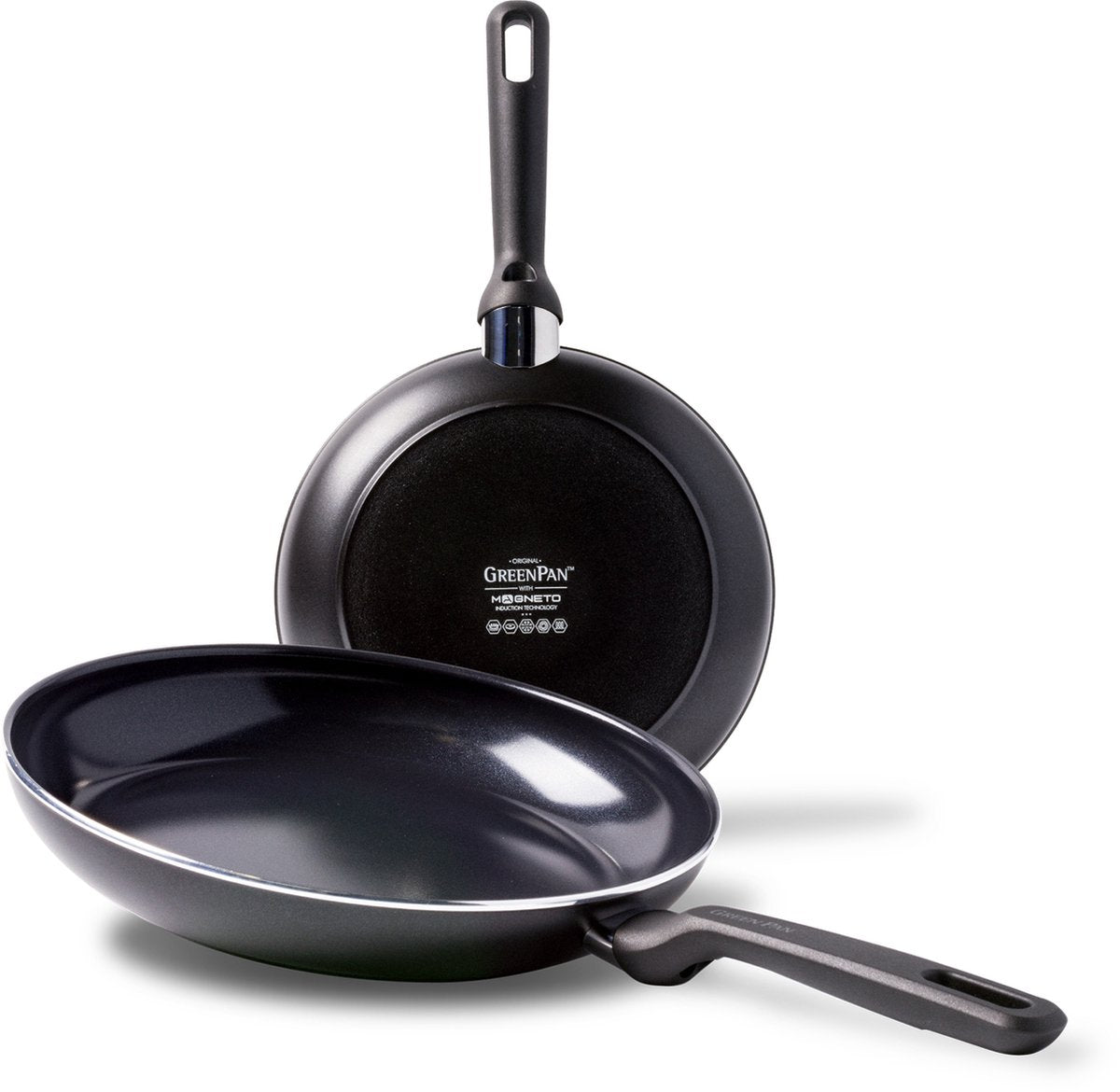 Greenpan Memphis set de poêles 2 pièces - 24 28 cm - revêtement antiadhésif sans PFA - set de poêles à induction - poêle en céramique - passe au four jusqu'à 160°c - poignées froides - noir