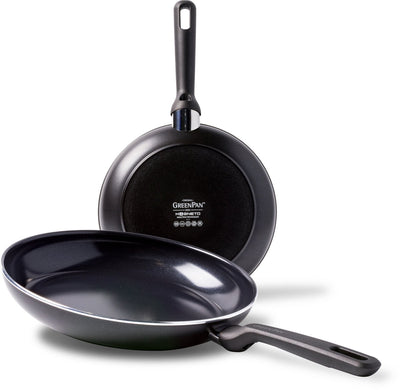 Greenpan Memphis set de poêles 2 pièces - 24 28 cm - revêtement antiadhésif sans PFA - set de poêles à induction - poêle en céramique - passe au four jusqu'à 160°c - poignées froides - noir