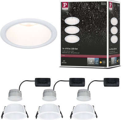 Paulmann lampe encastrable LED 3-step-dim cole coin lot de 3 ip44 rond 88 mm coin 3x6w 3x470lm 230v dimmable 2700k blanc