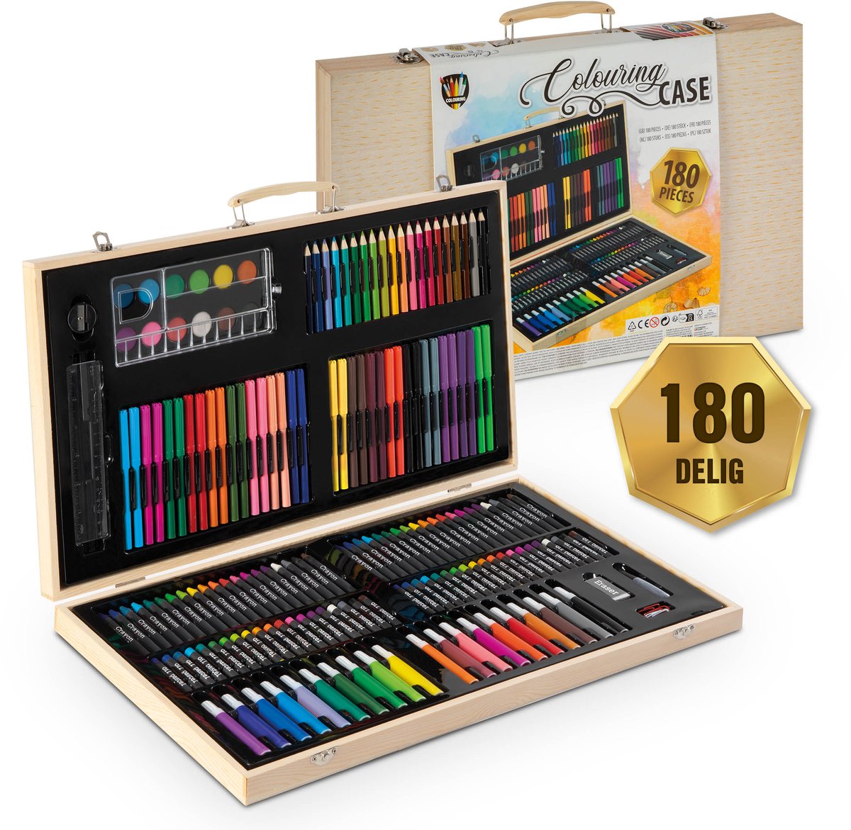 Boîte à dessin Grafix pour enfants 180 pièces - étui à colorier - dessin en couleur - convient aux enfants et aux adultes - comprenant des marqueurs, des crayons de couleur, de la peinture et plus encore