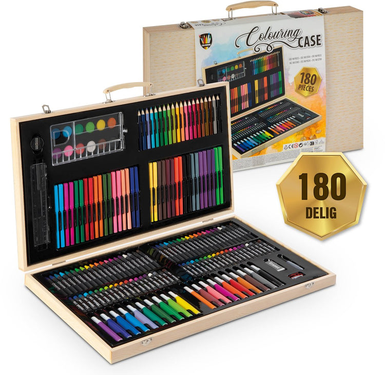 Boîte à dessin Grafix pour enfants 180 pièces - étui à colorier - dessin en couleur - convient aux enfants et aux adultes - comprenant des marqueurs, des crayons de couleur, de la peinture et plus encore